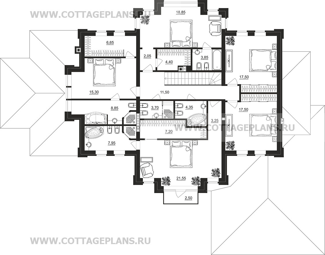 Поэтажные планы проект дома 202-27 общ. площадь 357,95 м2