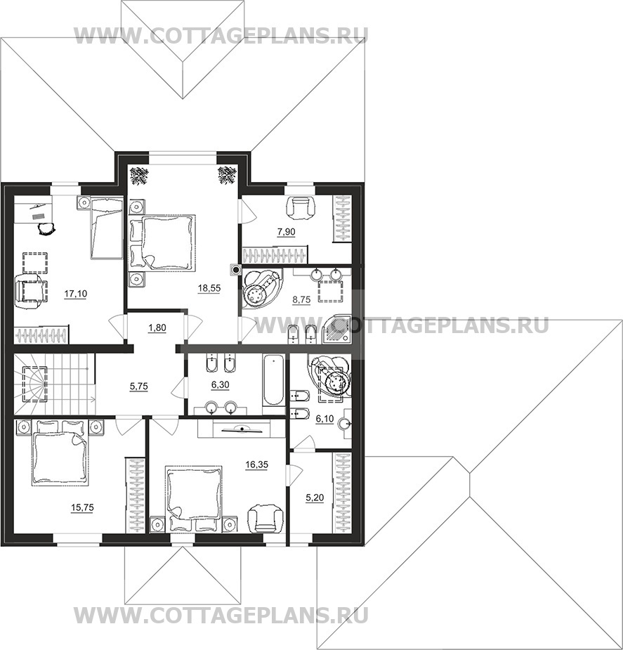 Поэтажные планы проект дома 77-93 общ. площадь 273,65 м2