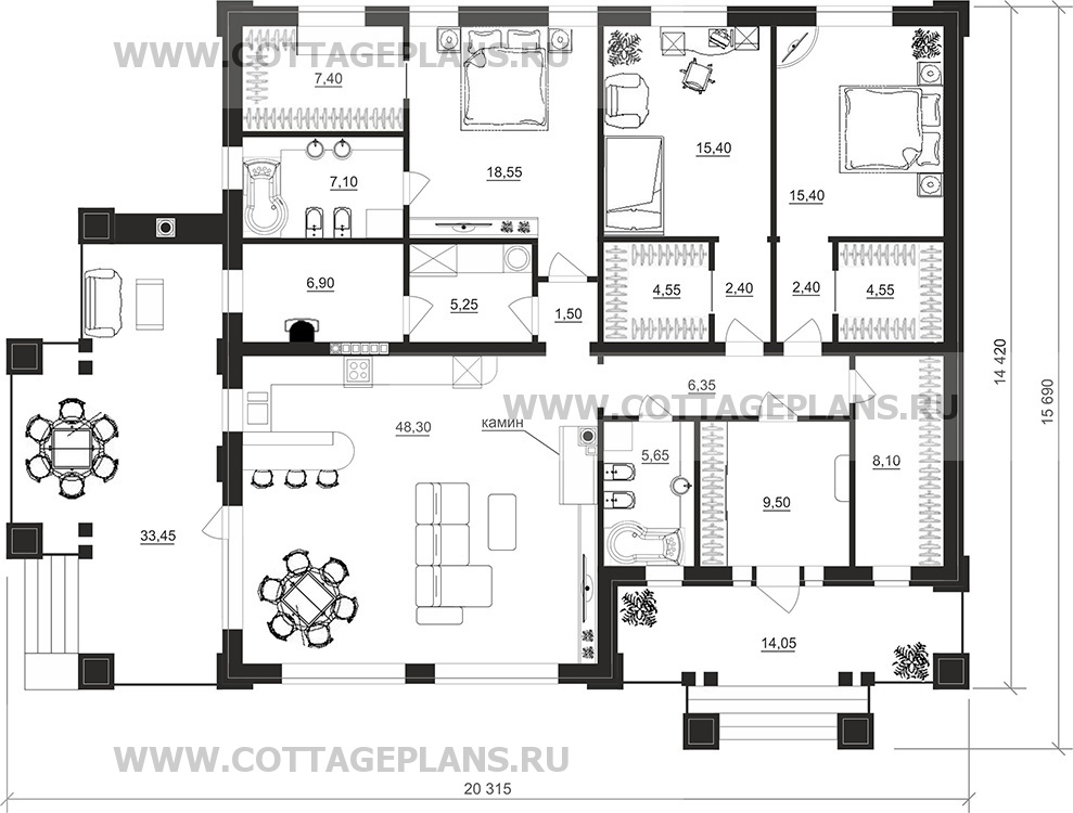 Поэтажные планы проект дома 07-79 общ. площадь 169,00 м2