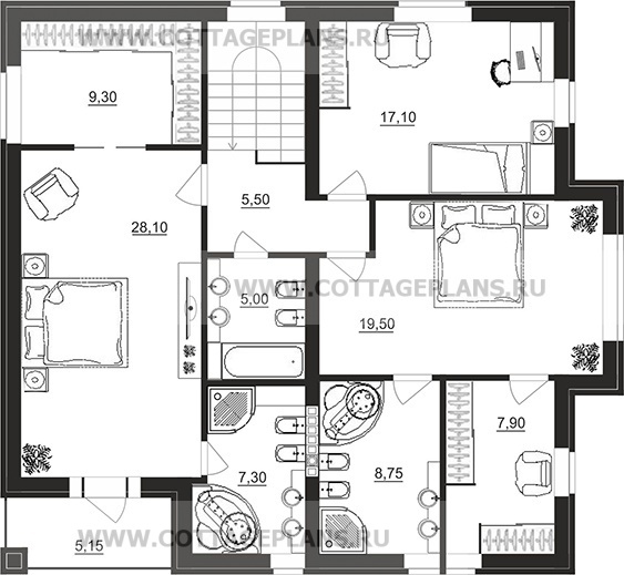 Поэтажные планы проект дома 76-05 общ. площадь 300,85 м2