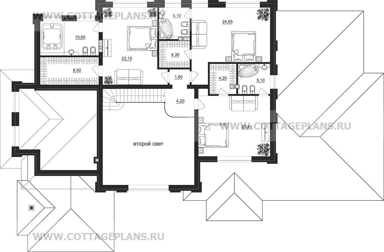 Поэтажные планы проект дома 202-44 общ. площадь 327,2 м2