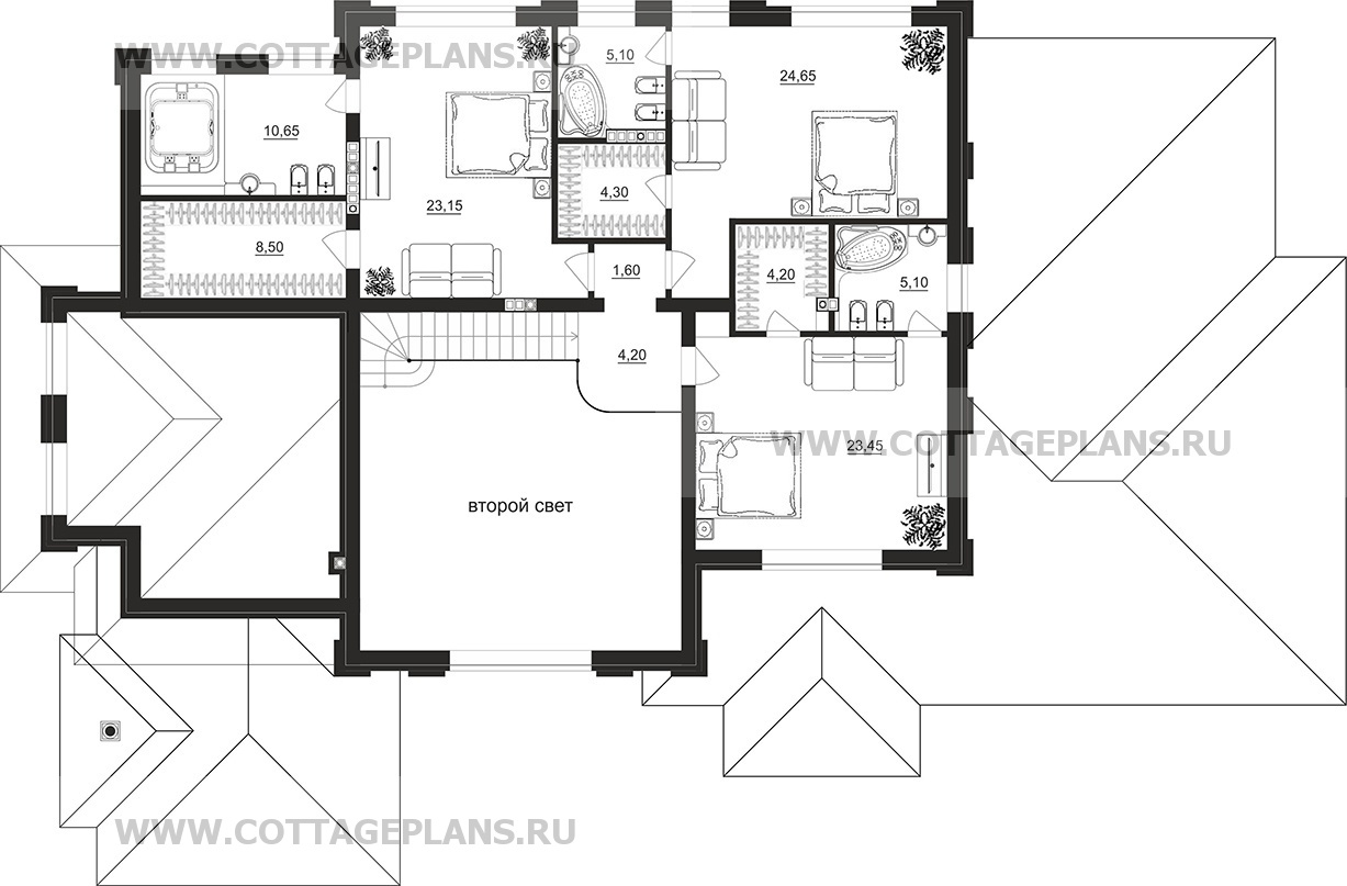 Поэтажные планы проект дома 103-44 общ. площадь 511,75 м2