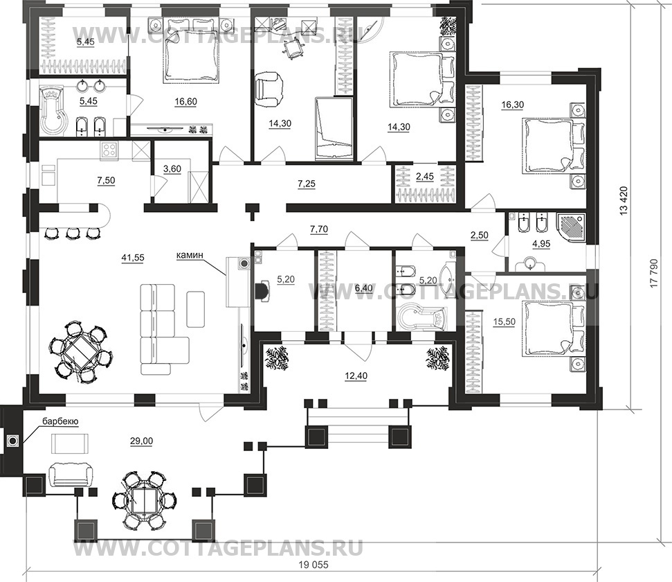 Поэтажные планы проект дома 702-49 общ. площадь 182,20 м2