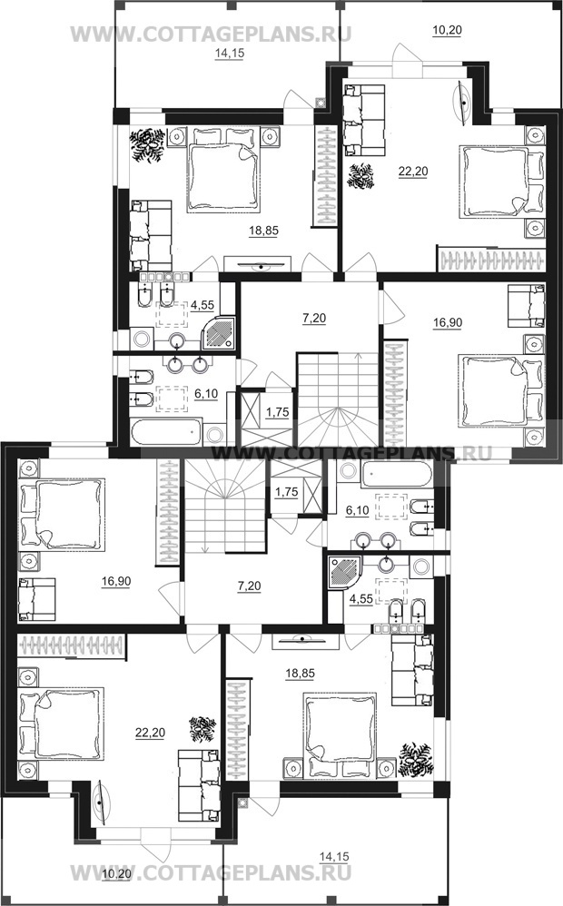 Поэтажные планы проект дома 86-04 общ. площадь 315,30 м2