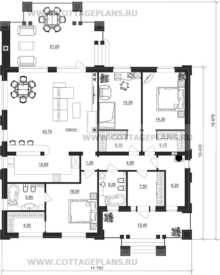 Поэтажные планы проект дома 900-16 общ. площадь 144,35 м2