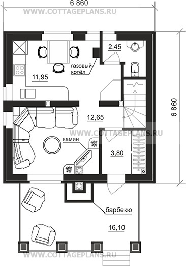 Поэтажные планы проект дома 74-01 общ. площадь 60,95 м2