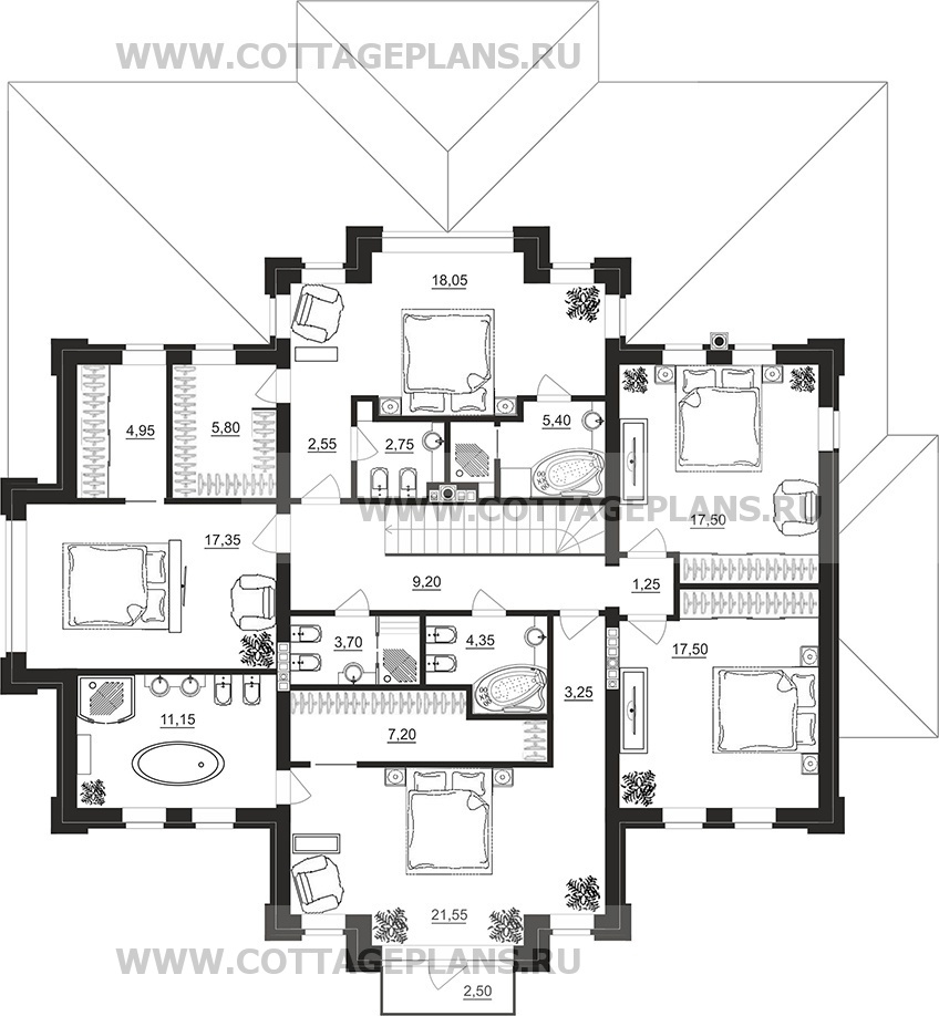 Поэтажные планы проект дома 202-12 общ. площадь 302,95 м2