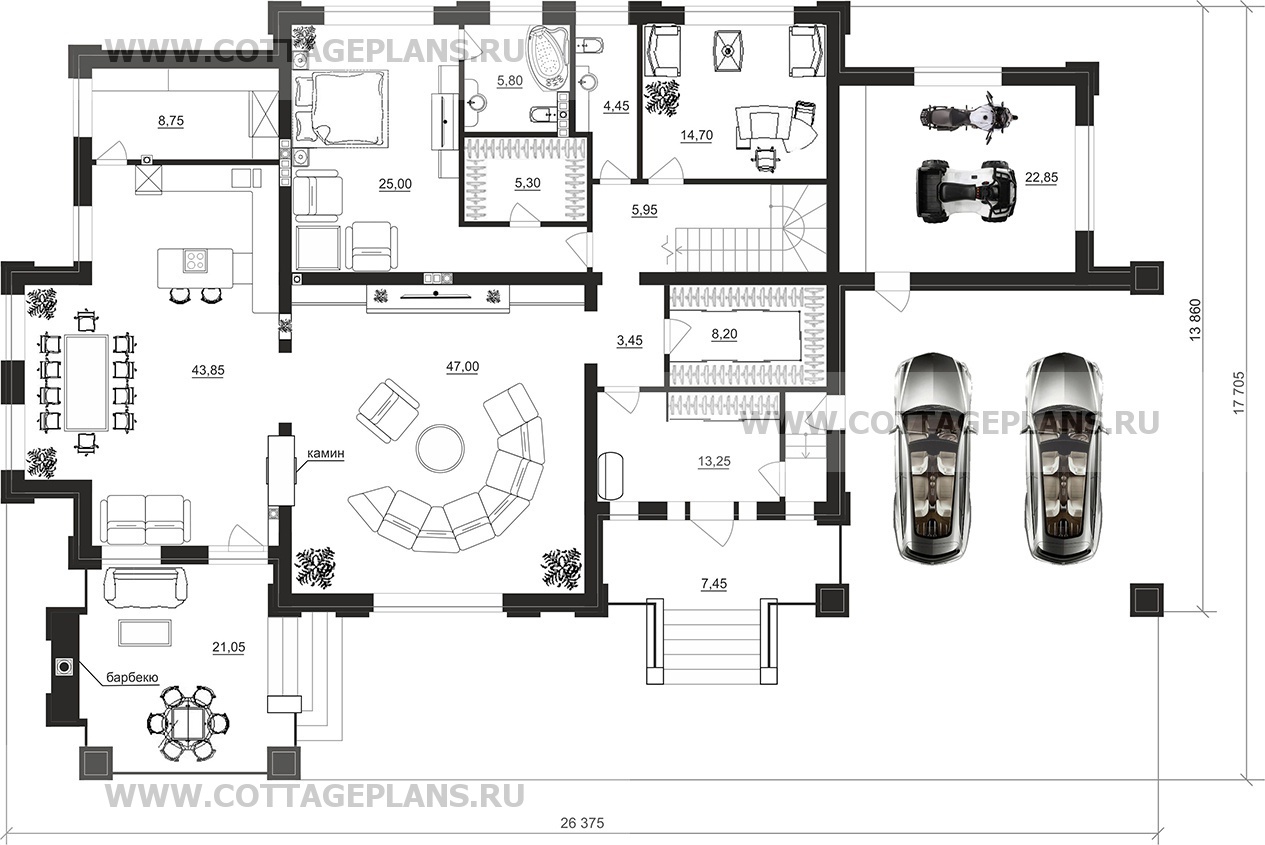 Поэтажные планы проект дома 203-65 общ. площадь 555,05 м2