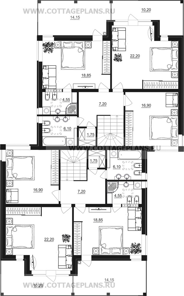 Поэтажные планы проект дома 26-04 общ. площадь 315,30 м2