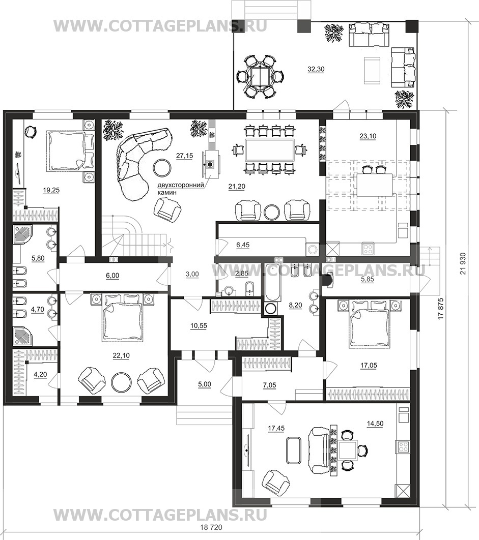 Поэтажные планы проект дома 100-71 общ. площадь 306.70 м2