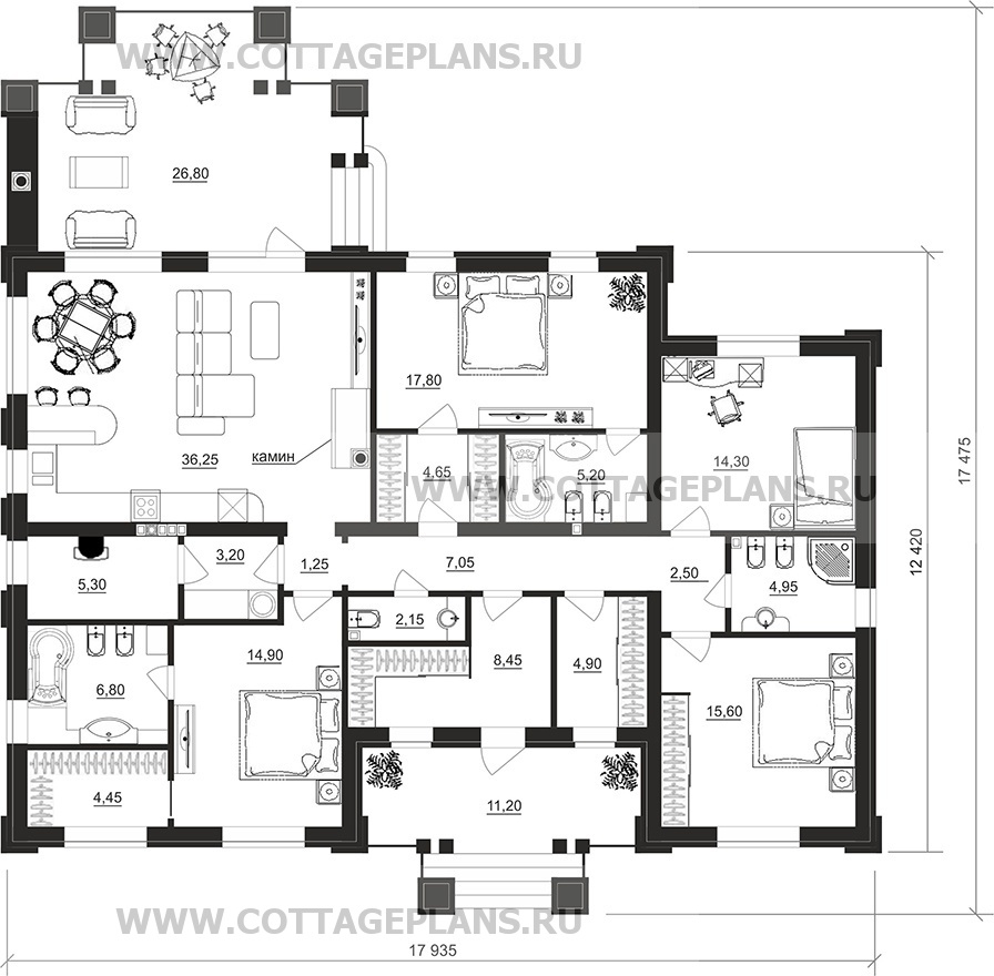 Поэтажные планы проект дома 702-45 общ. площадь 159,95 м2