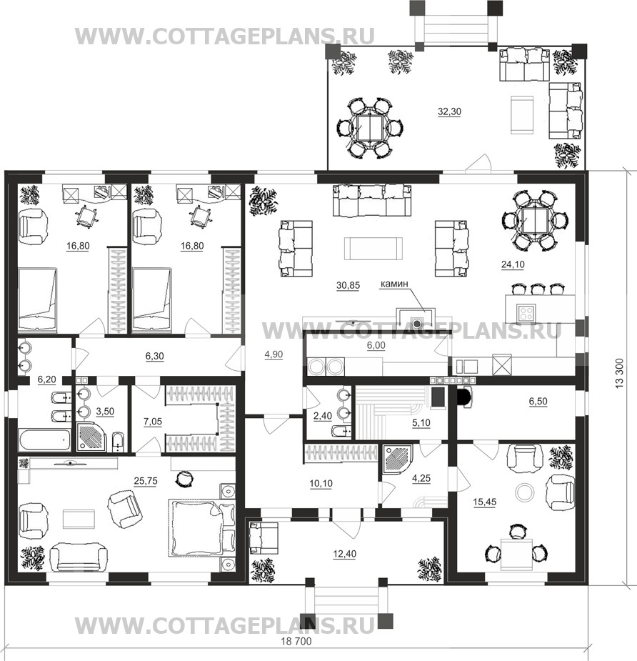 Поэтажные планы проект дома 07-02 общ. площадь 192,40 м2