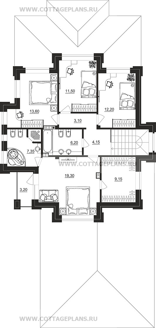 Поэтажные планы проект дома 200-84 общ. площадь 223,20 м2