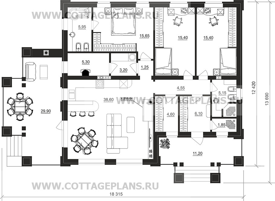 Поэтажные планы проект дома 07-77 общ. площадь 122,90 м2