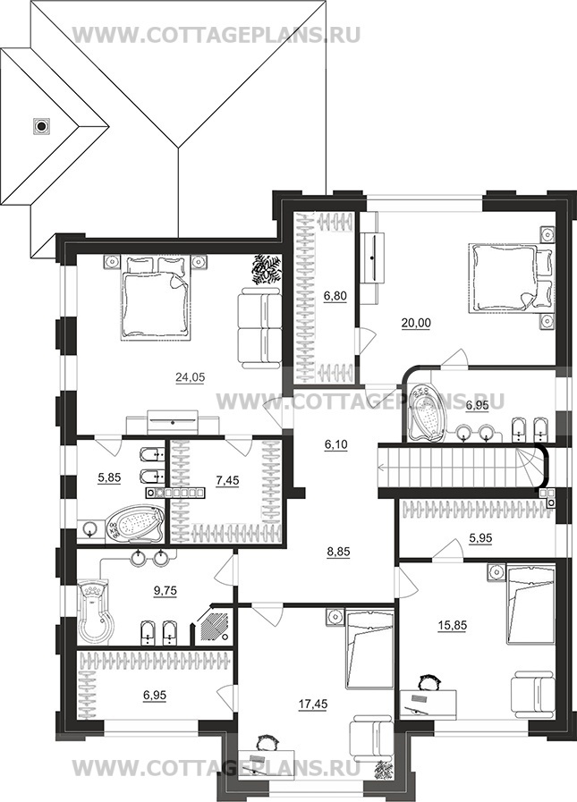 Поэтажные планы проект дома 204-25 общ. площадь 283,65 м2