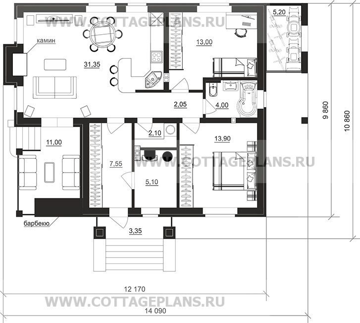 Поэтажные планы проект дома 700-54 общ. площадь 79,05м2