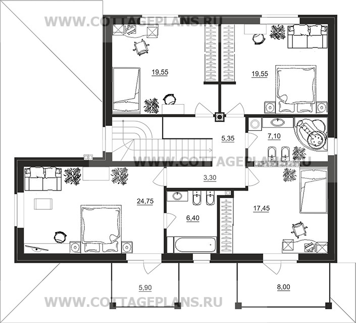 Поэтажные планы проект дома 16-55 общ. площадь 324,45 м2
