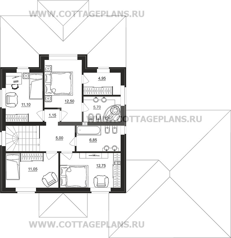 Поэтажные планы проект дома 92-75 общ. площадь 194,25 м2