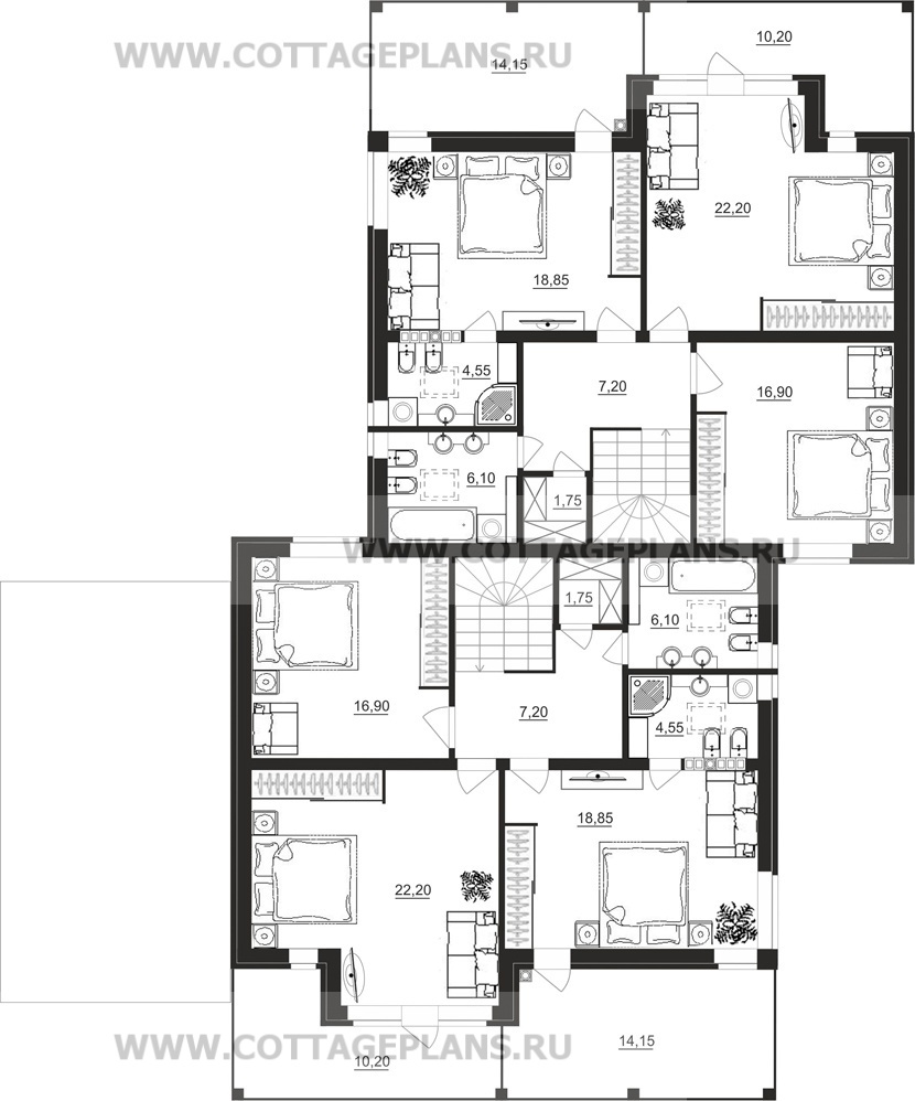 Поэтажные планы проект дома 85-04 общ. площадь 334,85 м2
