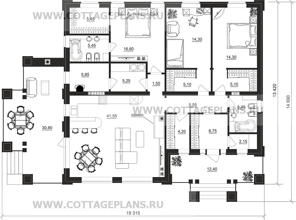 Поэтажные планы проект дома 900-13 общ. площадь 144,45 м2