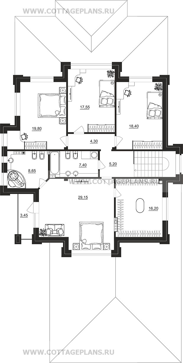 Поэтажные планы проект дома 200-86 общ. площадь 305,85 м2
