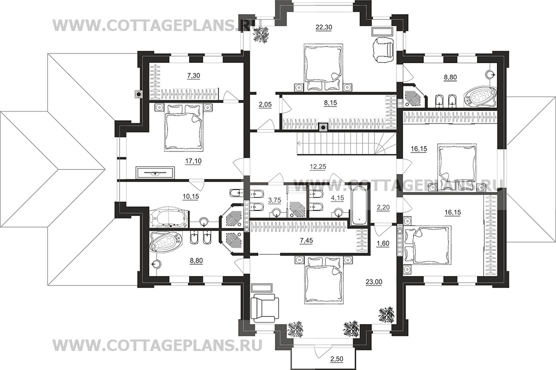 Поэтажные планы проект дома 103-25 общ. площадь 489,80 м2