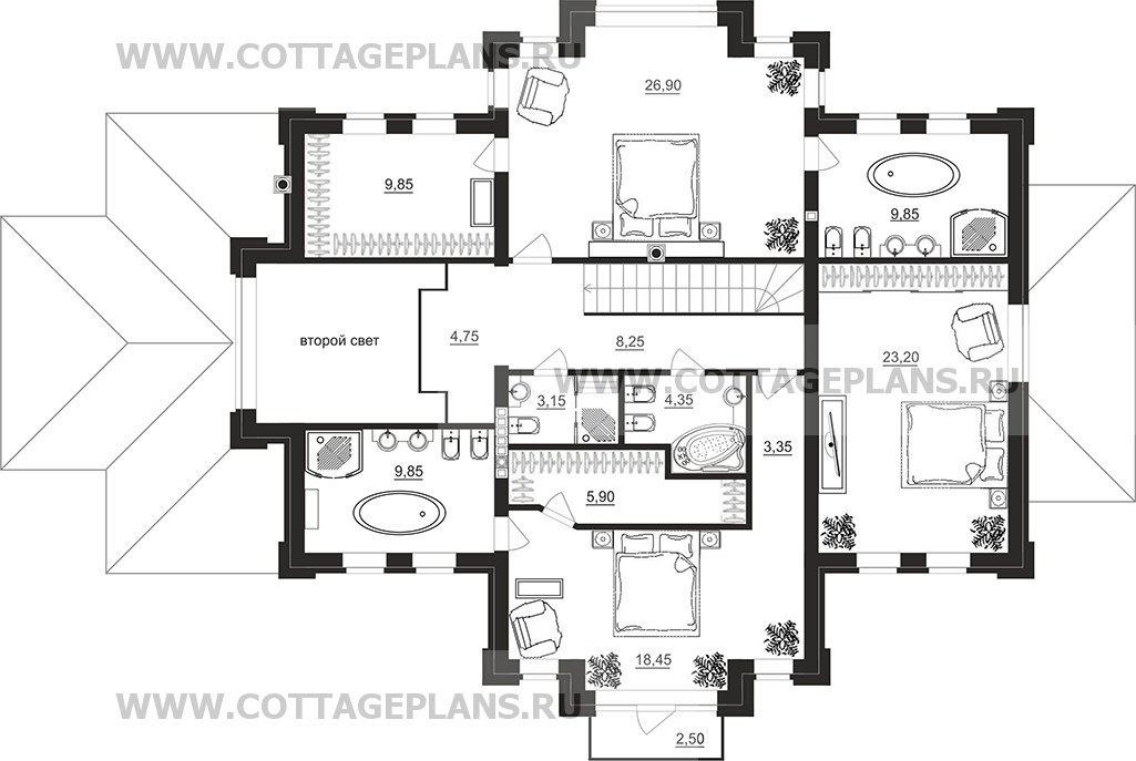 Поэтажные планы проект дома 100-32 общ. площадь 258,40 м2