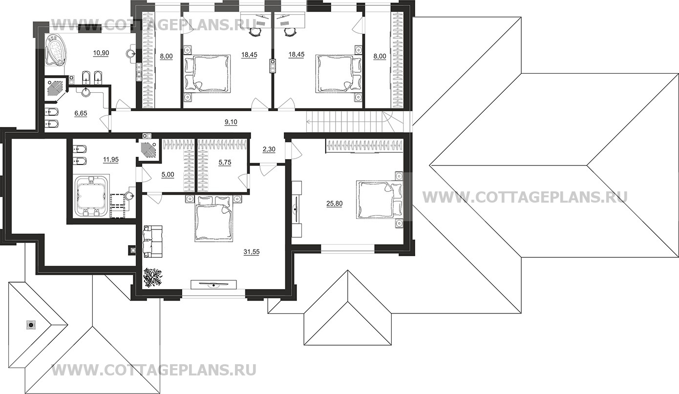 Поэтажные планы проект дома 202-68 общ. площадь 393,85 м2