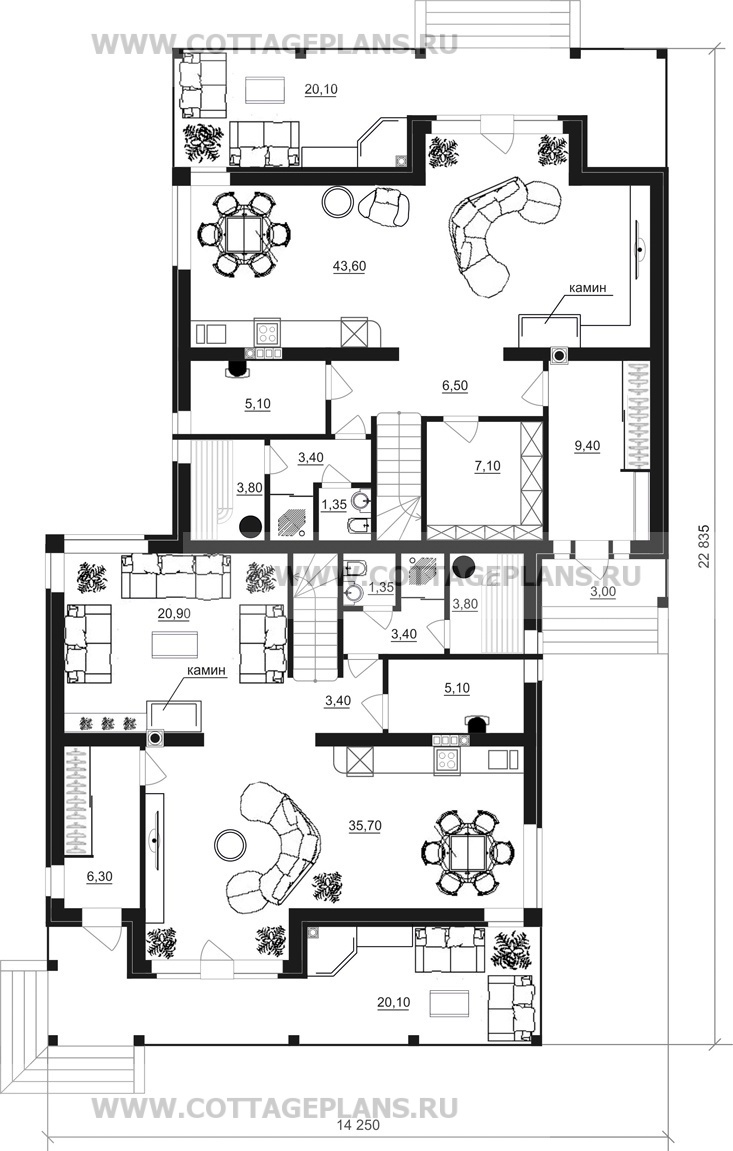 Поэтажные планы проект дома 09-04 общ. площадь 315,30 м2