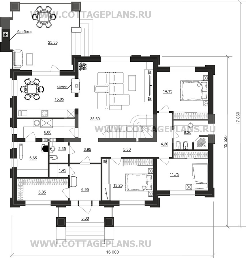 Поэтажные планы проект дома 204-89 общ. площадь 218,80 м2