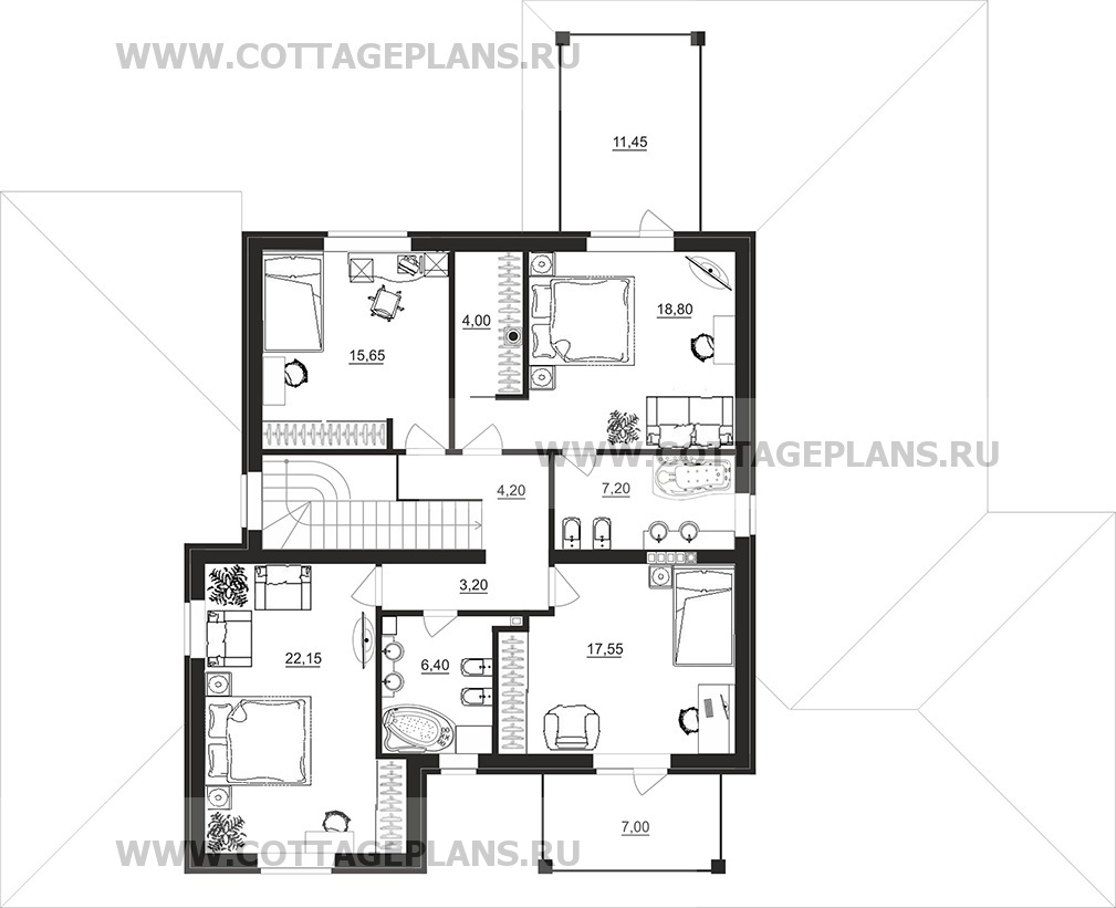 Поэтажные планы проект дома 15-58 общ. площадь 309,30 м2