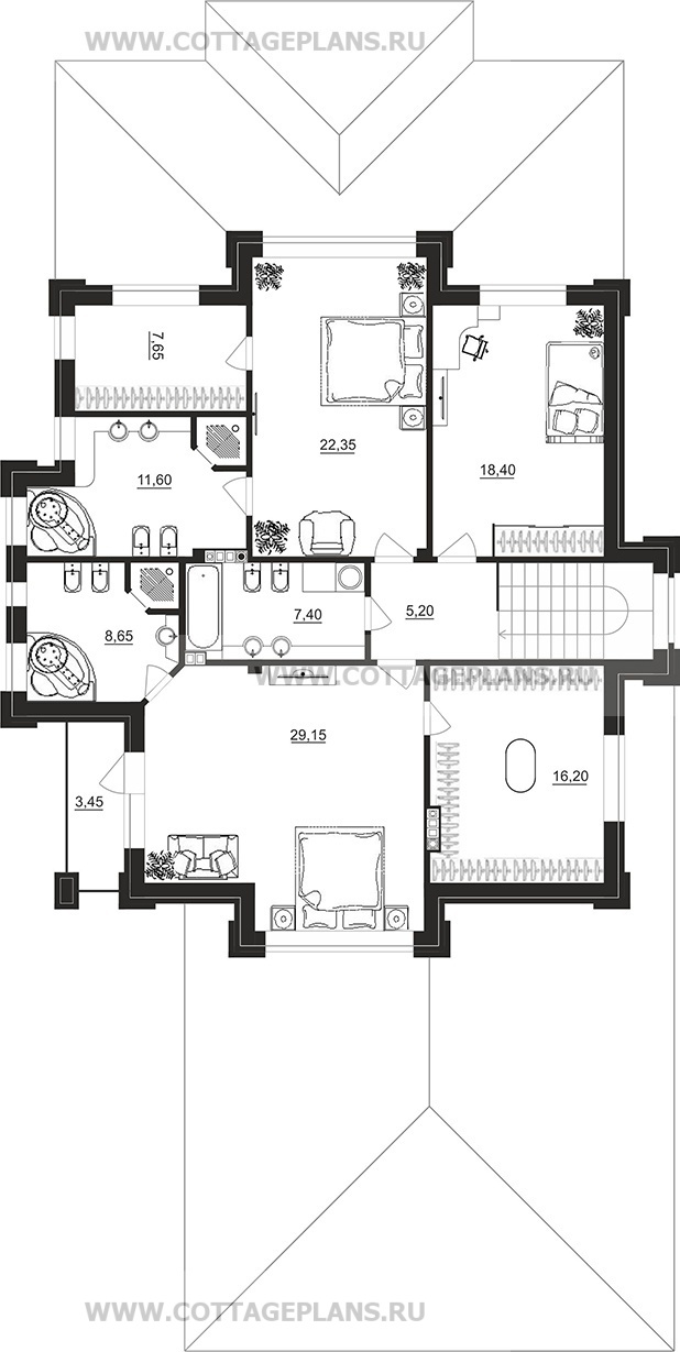 Поэтажные планы проект дома 100-86 общ. площадь 305,85 м2