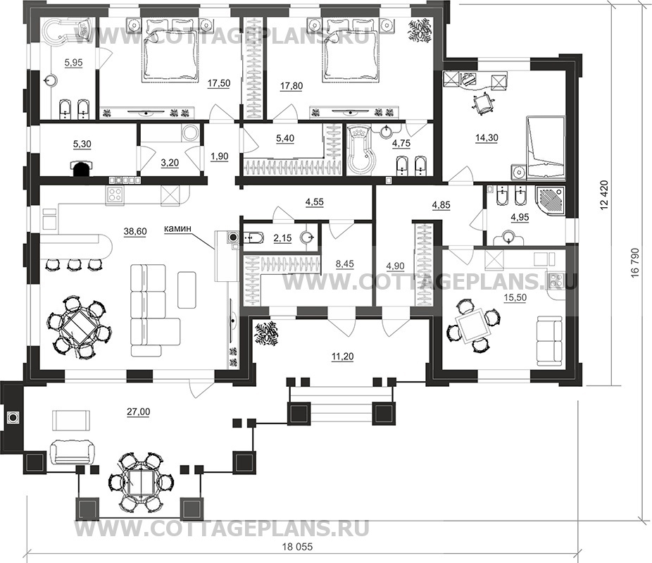 Поэтажные планы проект дома 702-54 общ. площадь 160,50 м2