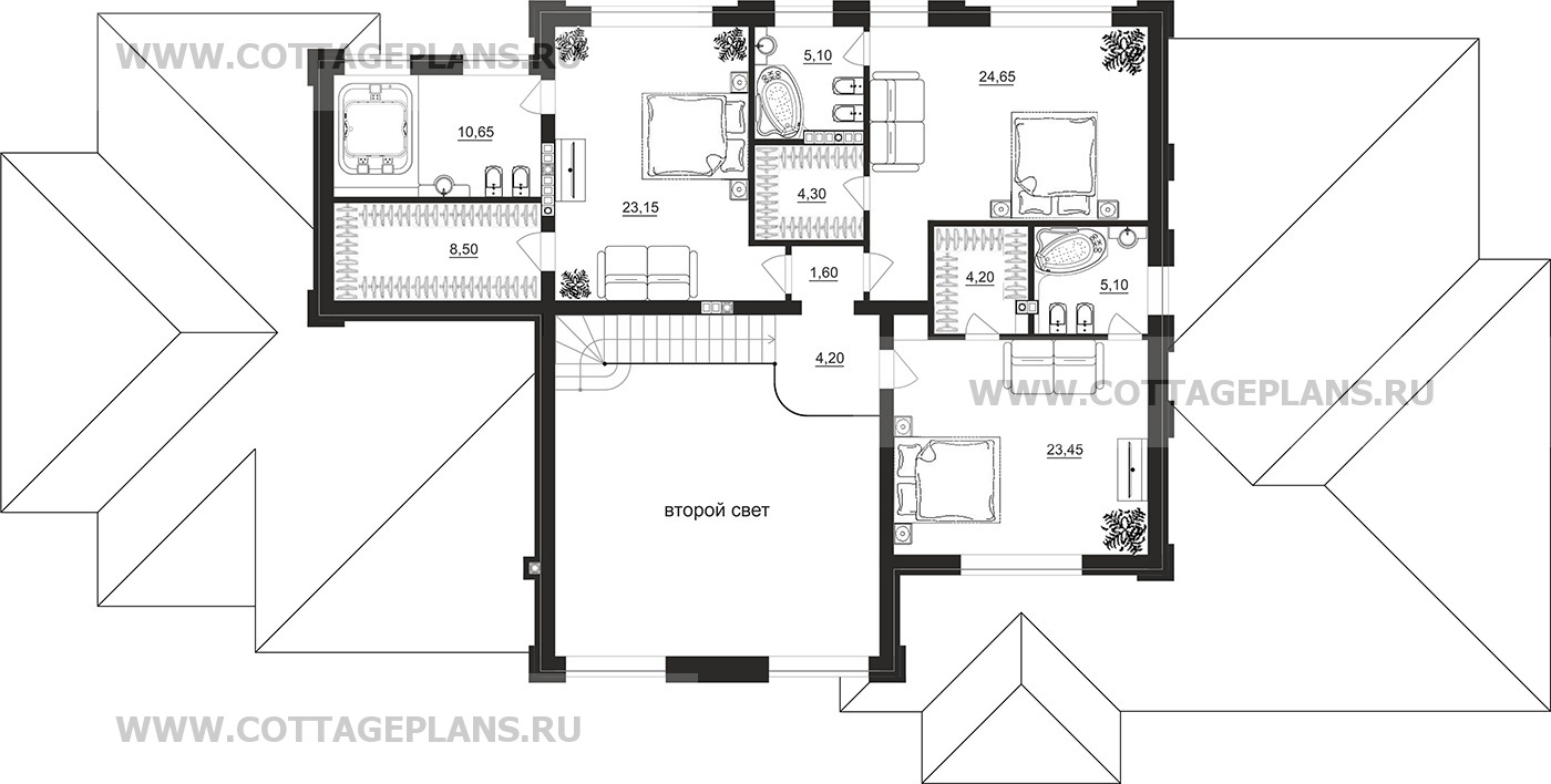Поэтажные планы проект дома 205-19 общ. площадь 542,35 м2