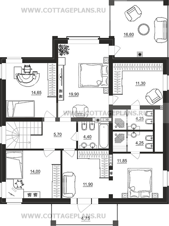 Поэтажные планы проект дома 75-46 общ. площадь 202,95 м2