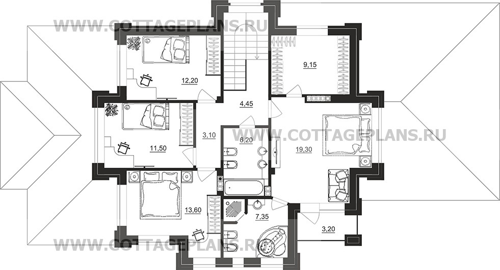 Поэтажные планы проект дома 201-87 общ. площадь 290,35 м2