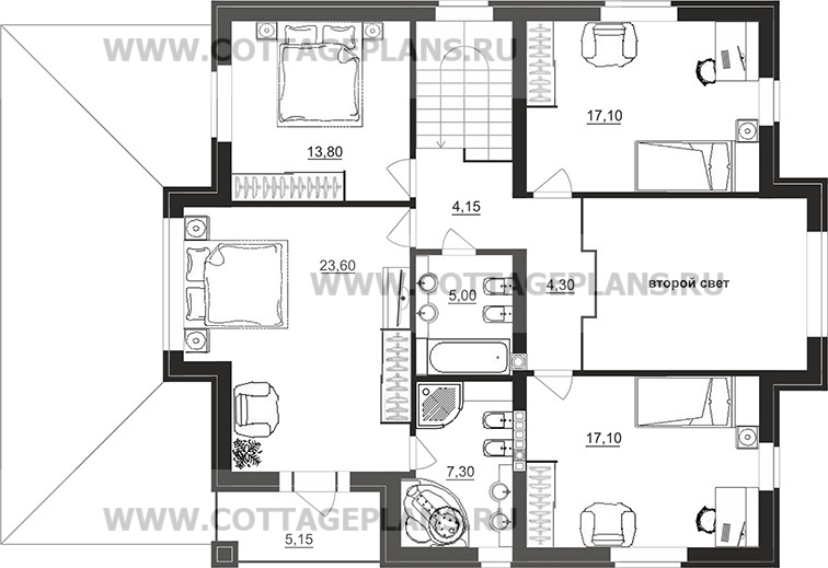 Поэтажные планы проект дома 75-66 общ. площадь 216,35 м2