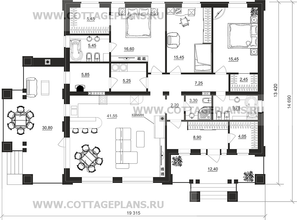 Поэтажные планы проект дома 90-78 общ. площадь 144,45 м2