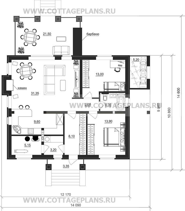 Поэтажные планы проект дома 900-57 общ. площадь 90,90м2