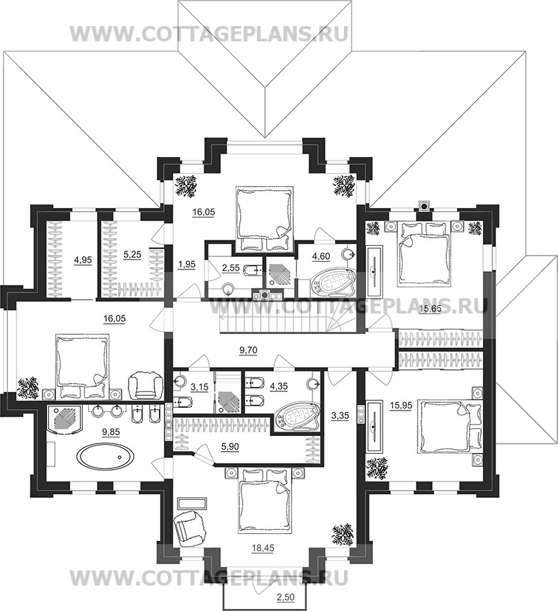 Поэтажные планы проект дома 202-11 общ. площадь 270,00 м2