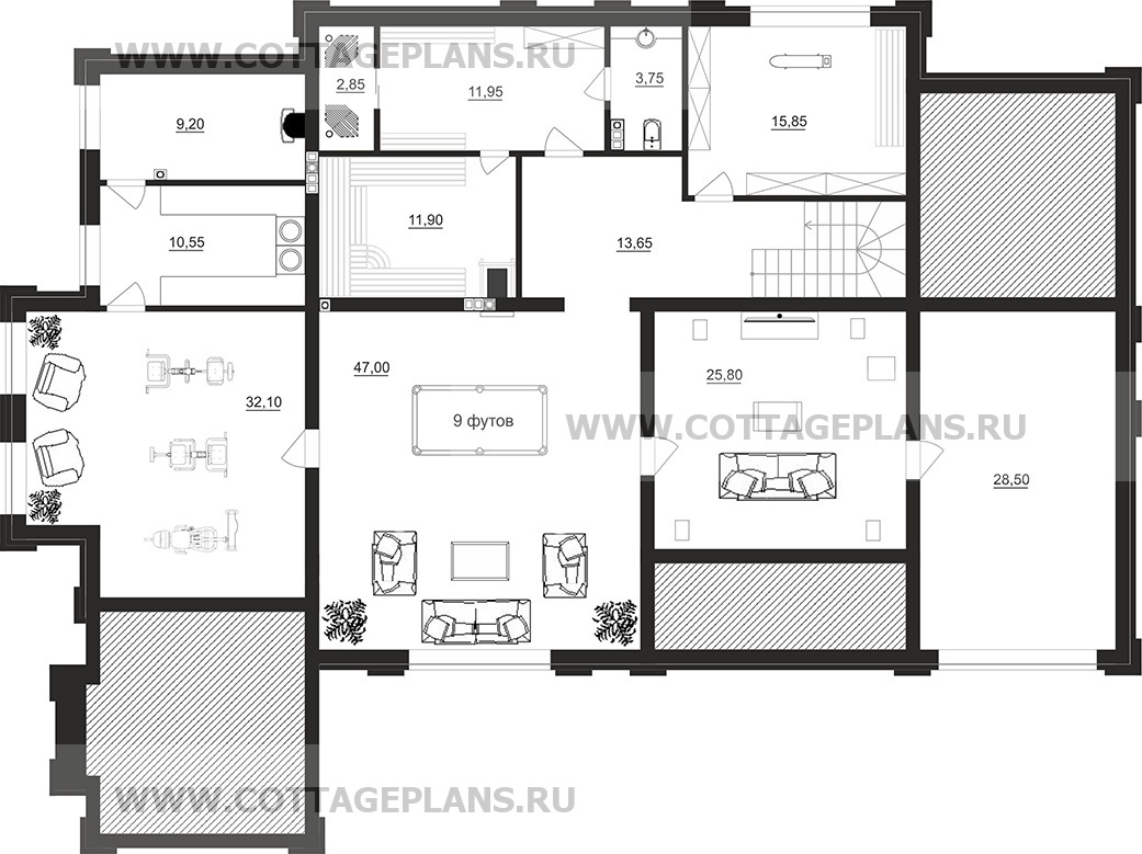 Поэтажные планы проект дома 203-71 общ. площадь 606,45 м2
