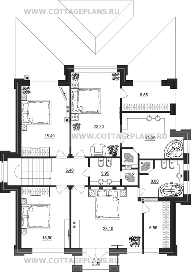 Поэтажные планы проект дома 100-77 общ. площадь 264,40 м2