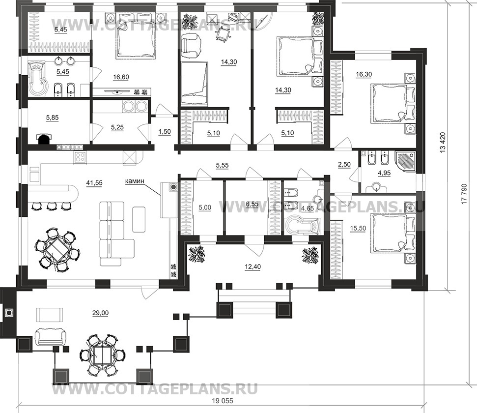 Поэтажные планы проект дома 702-49 общ. площадь 182,20 м2