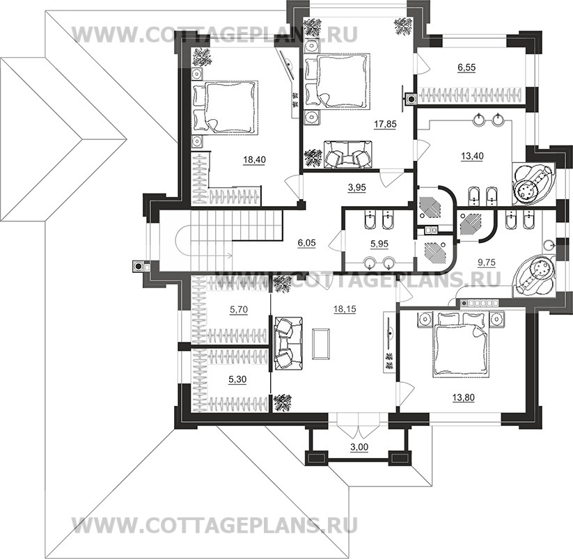 Поэтажные планы проект дома 202-08 общ. площадь 291,35 м2