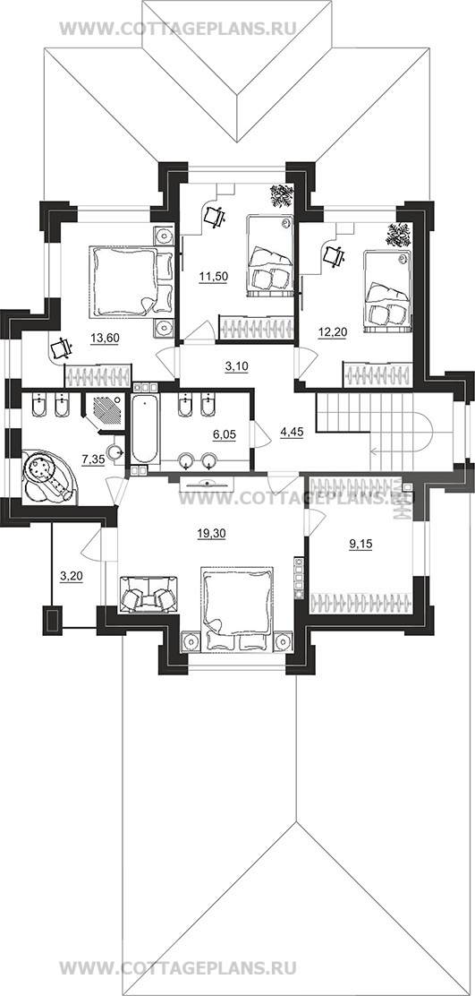 Поэтажные планы проект дома 100-84 общ. площадь 223,20 м2