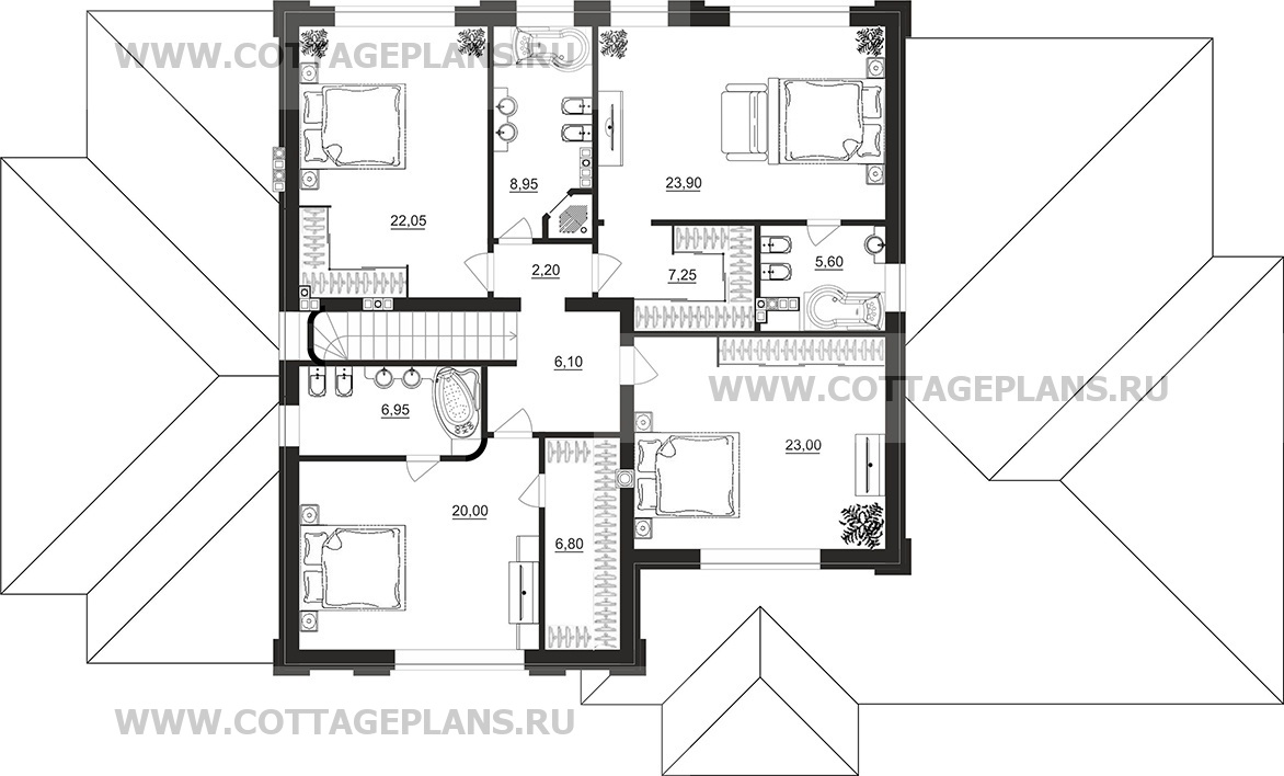 Поэтажные планы проект дома 105-43 общ. площадь 479,05 м2
