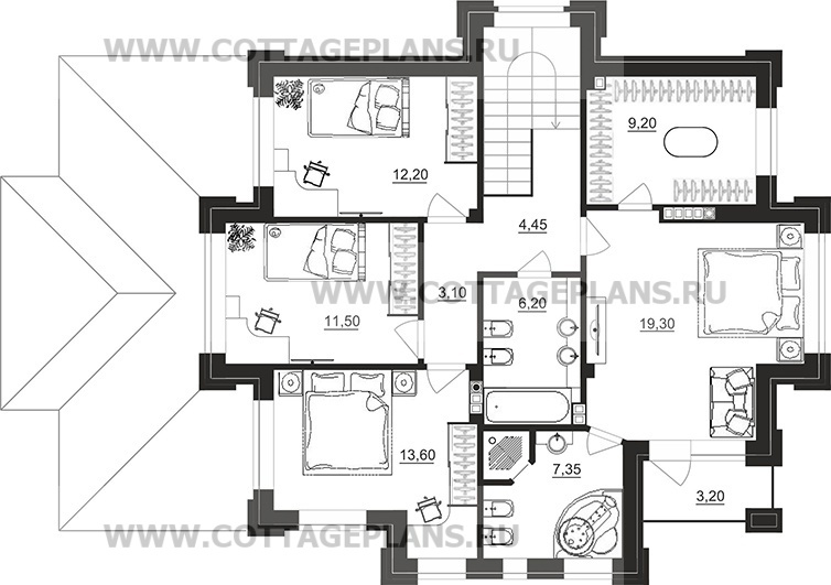 Поэтажные планы проект дома 201-78 общ. площадь 264,20 м2