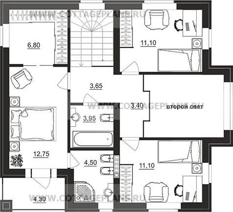 Поэтажные планы проект дома 75-52 общ. площадь 117,80 м2