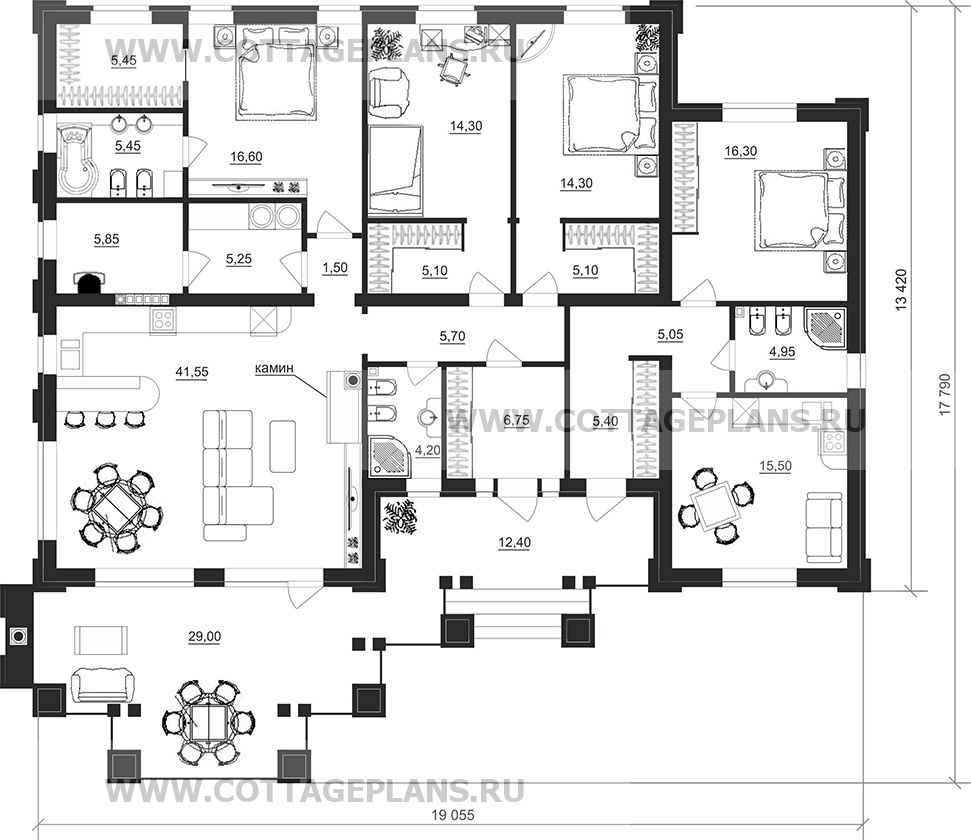 Поэтажные планы проект дома 702-55 общ. площадь 182,90 м2