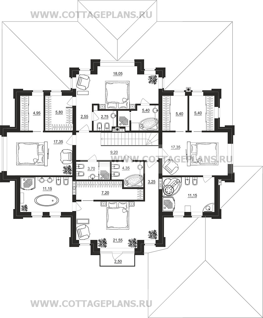 Поэтажные планы проект дома 102-21 общ. площадь 360,35 м2